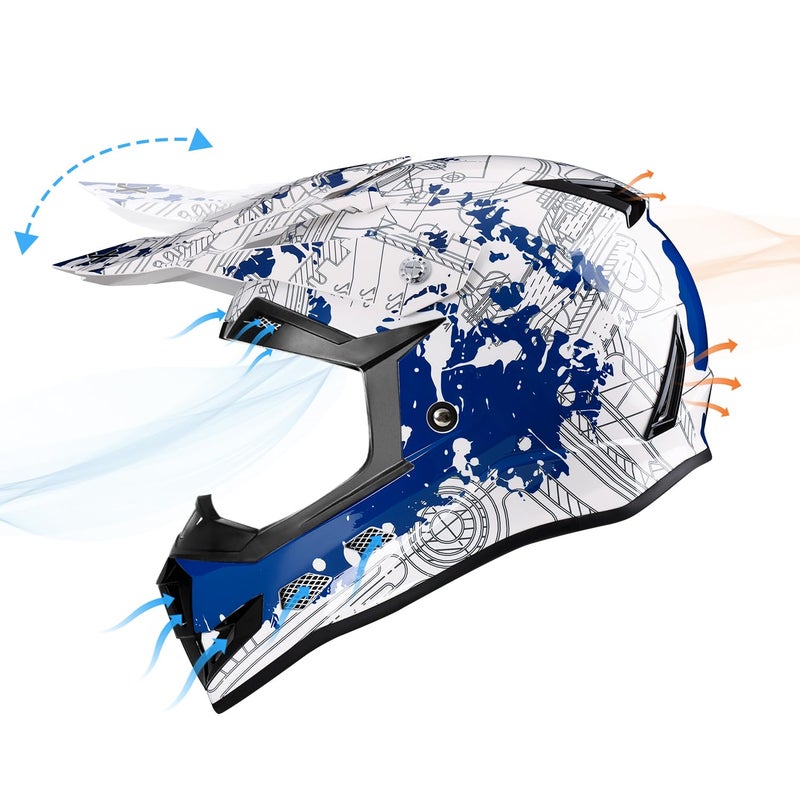GLX GX623 Youth ATV/Dirt Bike Helmet Combo - Modern, Medium - DOT - Image 3